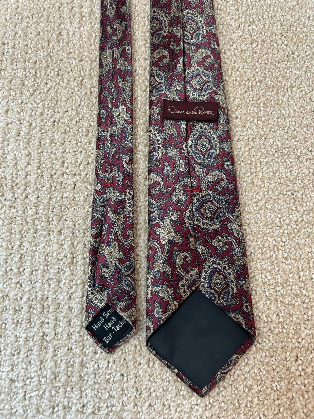 Vintage Silk Oscar de la Renta Couture Necktie Burgundy and Gold Paisley